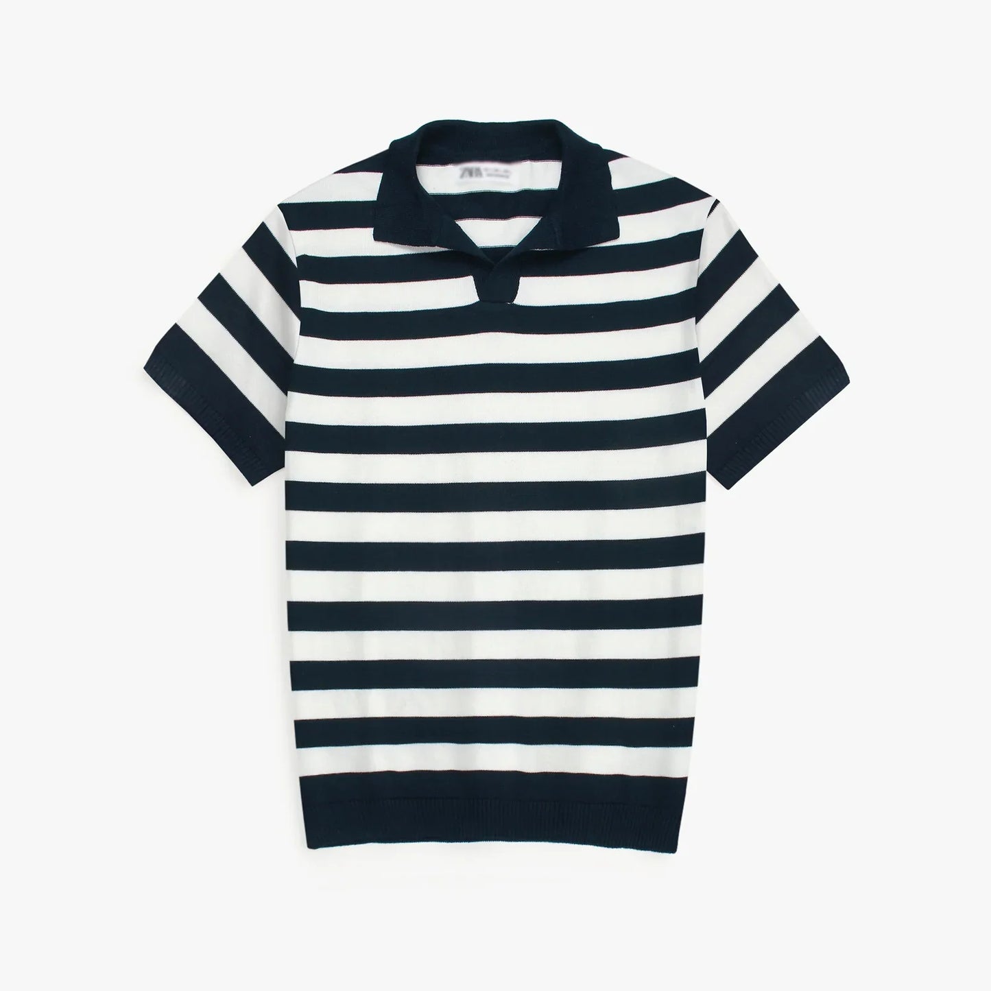 Z.A.R.A PREMIUM CABEL-KNIT STRIPPER POLO SHIRT (NAVY-WHITE)