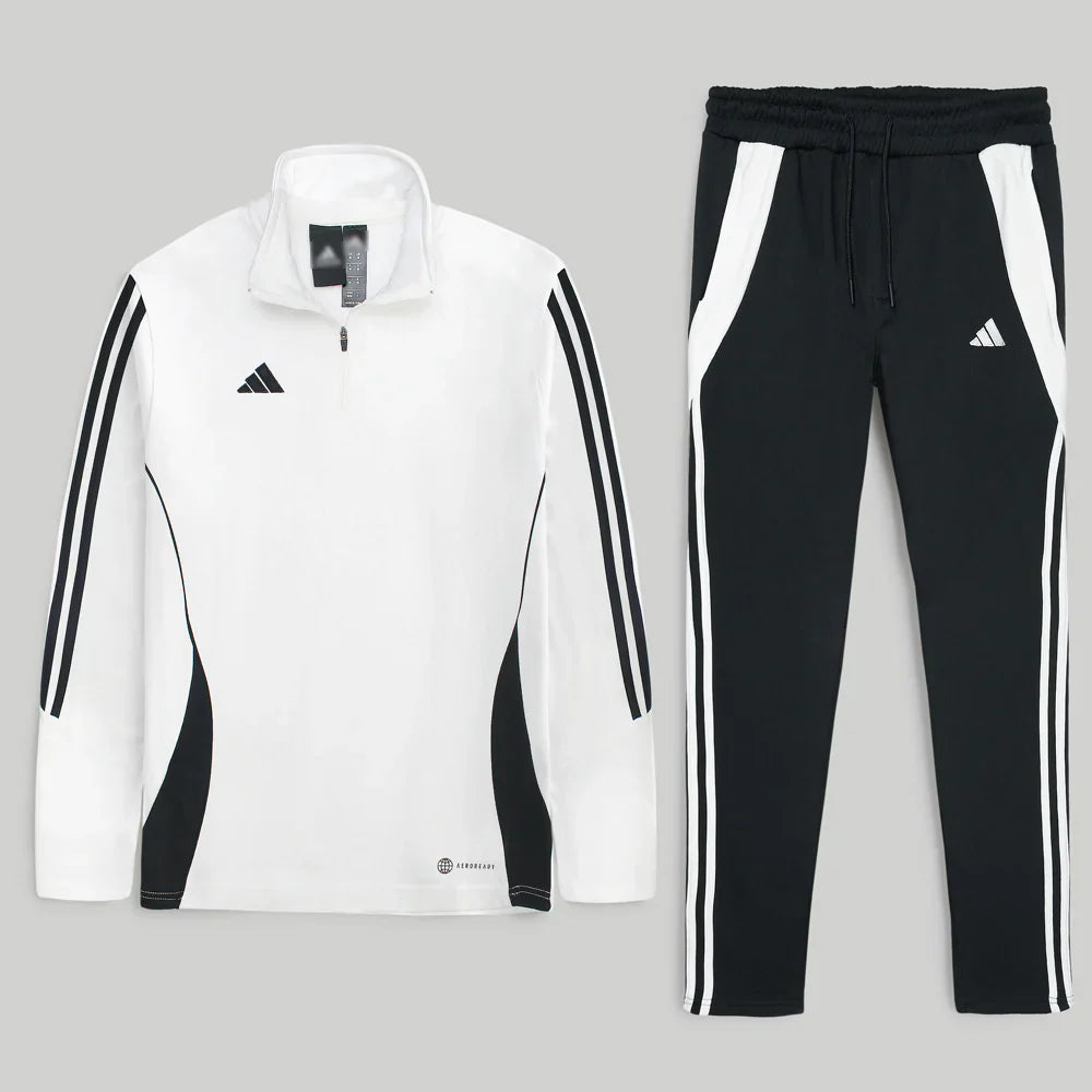ADDAS Imported Tiro Piping Quarter Zip Tracksuit (White&Black)