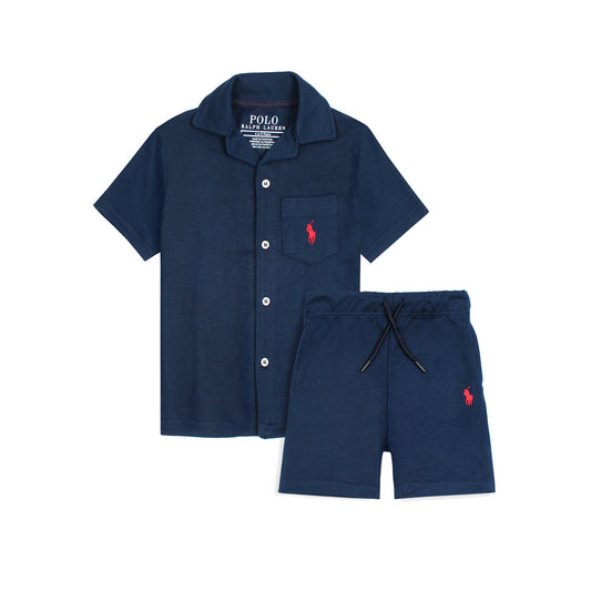 RL PREMIUM KIDS CUBAN COLLAR TWINSET (NAVY BLUE)