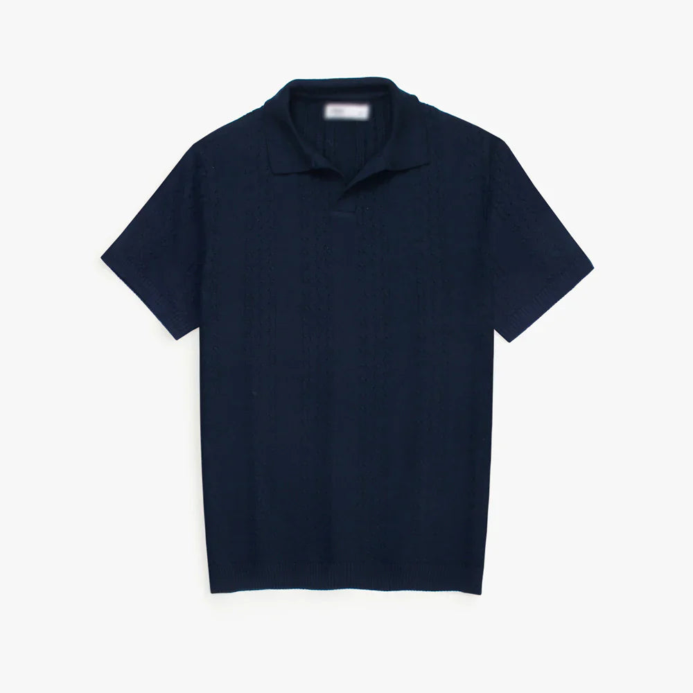 Z.A.R.A PREMIUM CABEL-KNIT V NECK POLO SHIRT (NAVY BLUE)