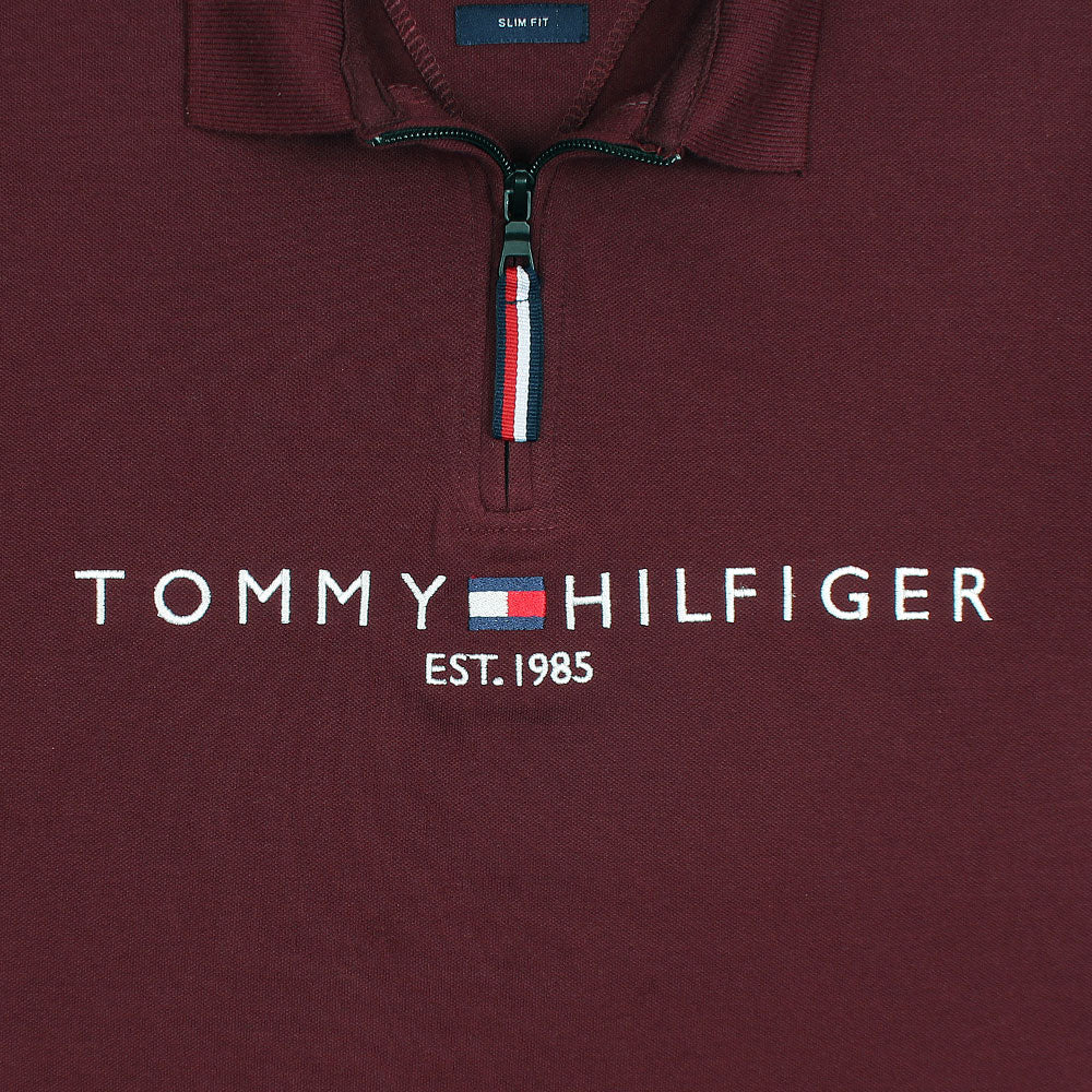 TOMMY PREMIUM SELF EMB ZIP-UP POLO SHIRT (MAROON)