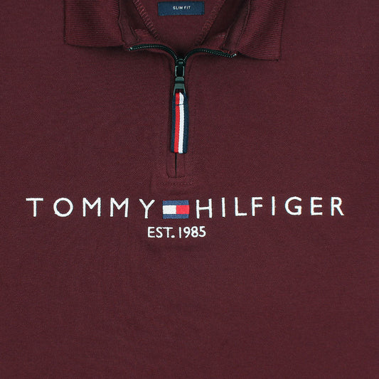 TOMMY PREMIUM SELF EMB ZIP-UP POLO SHIRT (MAROON)