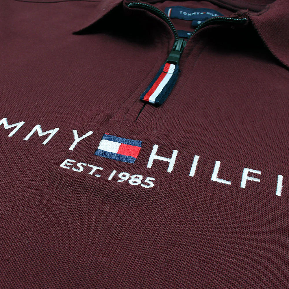 TOMMY PREMIUM SELF EMB ZIP-UP POLO SHIRT (MAROON)