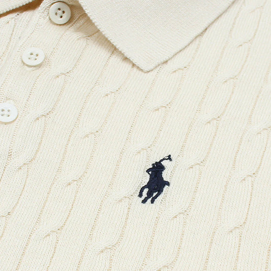 RL PREMIUM CABEL-KNIT BUTTON POLO SHIRT (OFF-WHITE)