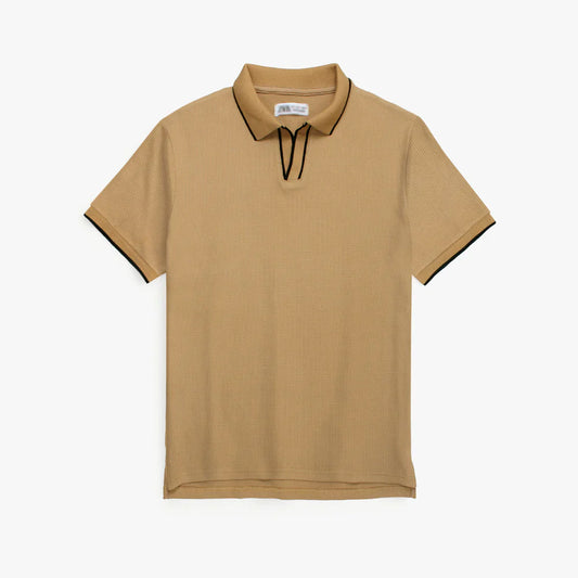 ZR PREMIUM MEN'S V NECK POLO SHIRT (KHAKI)