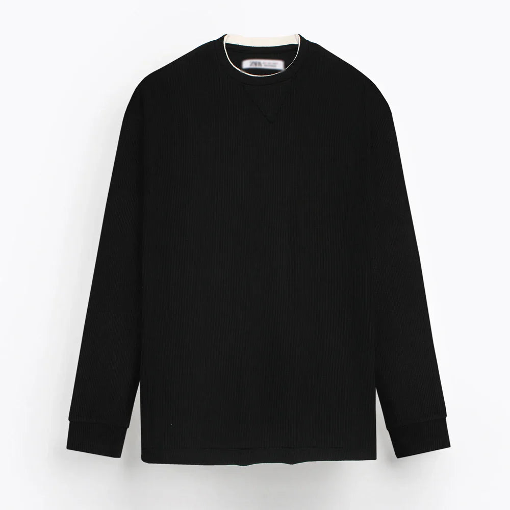 Z.A.R.A PREMIUM THERMAL COTTON CONTRAST TRIM SWEATSHIRT (BLACK)