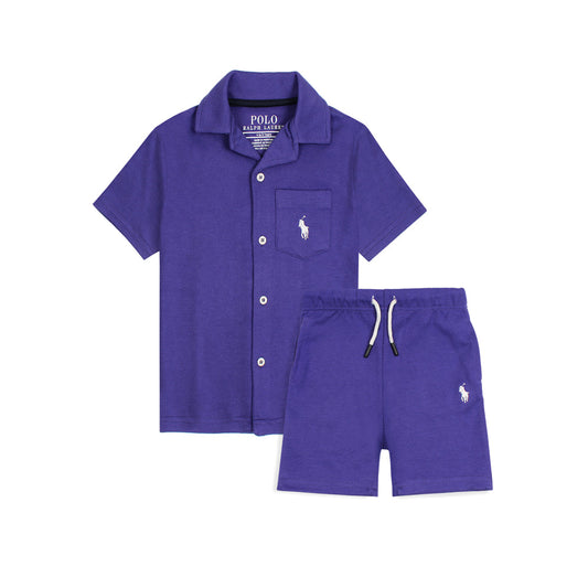 RL PREMIUM KIDS CUBAN COLLAR TWINSET (PURPLE)