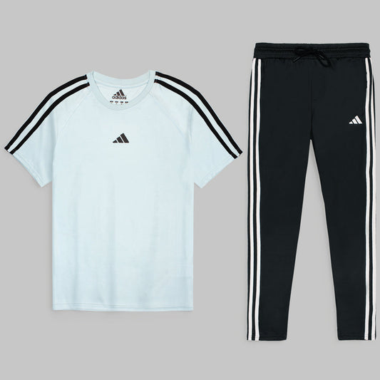 ADDAS Premium Lycra Dri-Fit Tracksuit (Sky & Black)