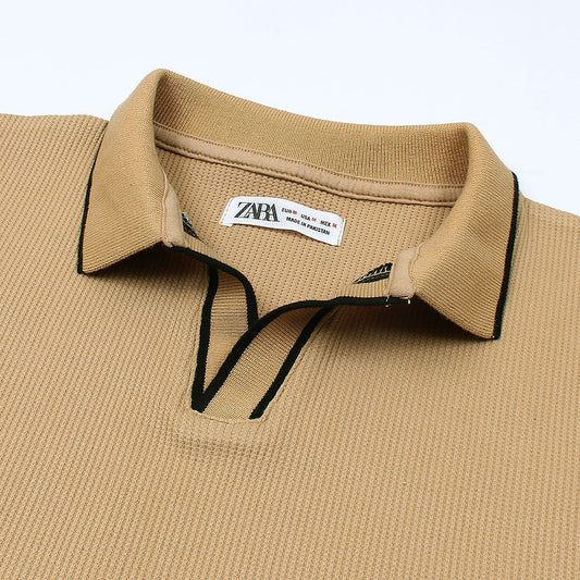 ZR PREMIUM MEN'S V NECK POLO SHIRT (KHAKI)