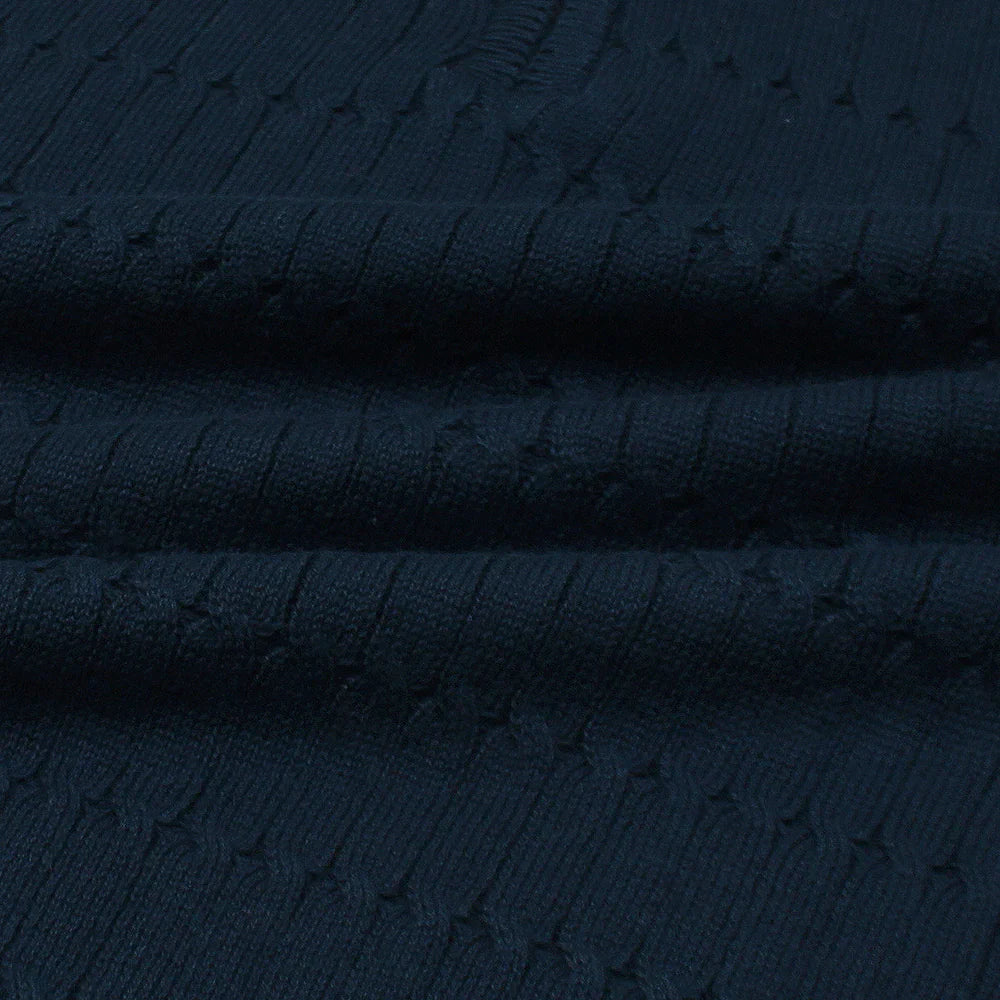 RL PREMIUM MEN'S CABEL-KNIT ZIPPER POLO SHIRT (NAVY)