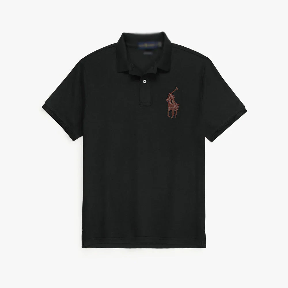 RL PREMIUM LEATHER BIG HORSE POLO SHIRT (BLACK)