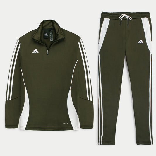 ADDAS Imported Tiro Piping Quarter Zip Tracksuit (Olive Green)