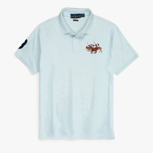 RL Premium 3 Horse Pique Cotton Polo Shirt (Sky Blue)