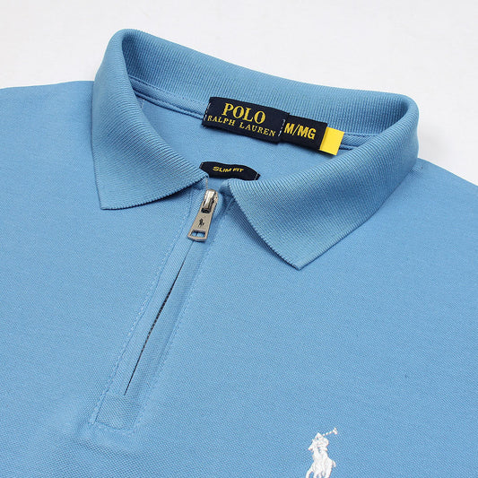 RL Premium Small Pony Zip Up Polo shirt (Sky Blue)