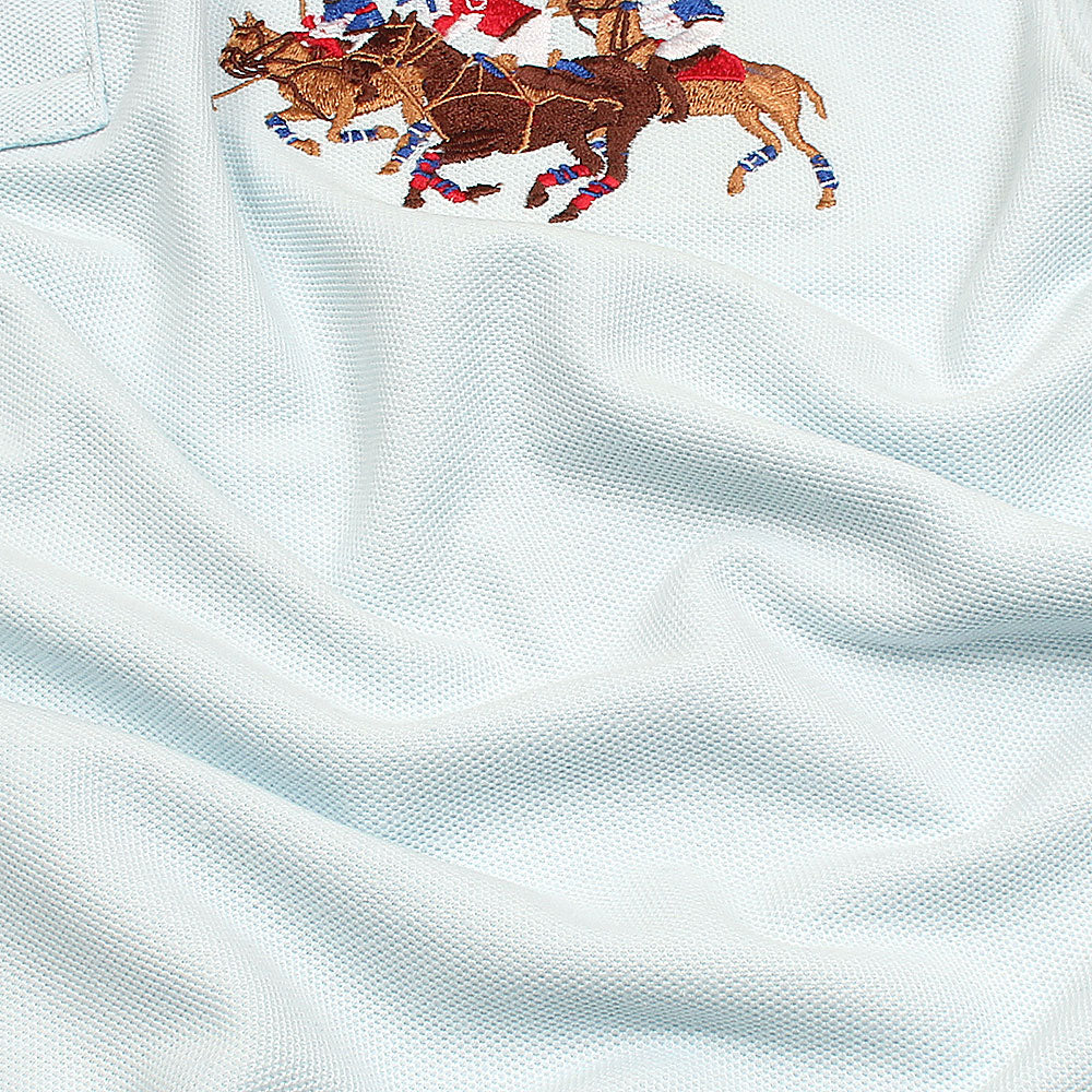 RL Premium 3 Horse Pique Cotton Polo Shirt (Sky Blue)