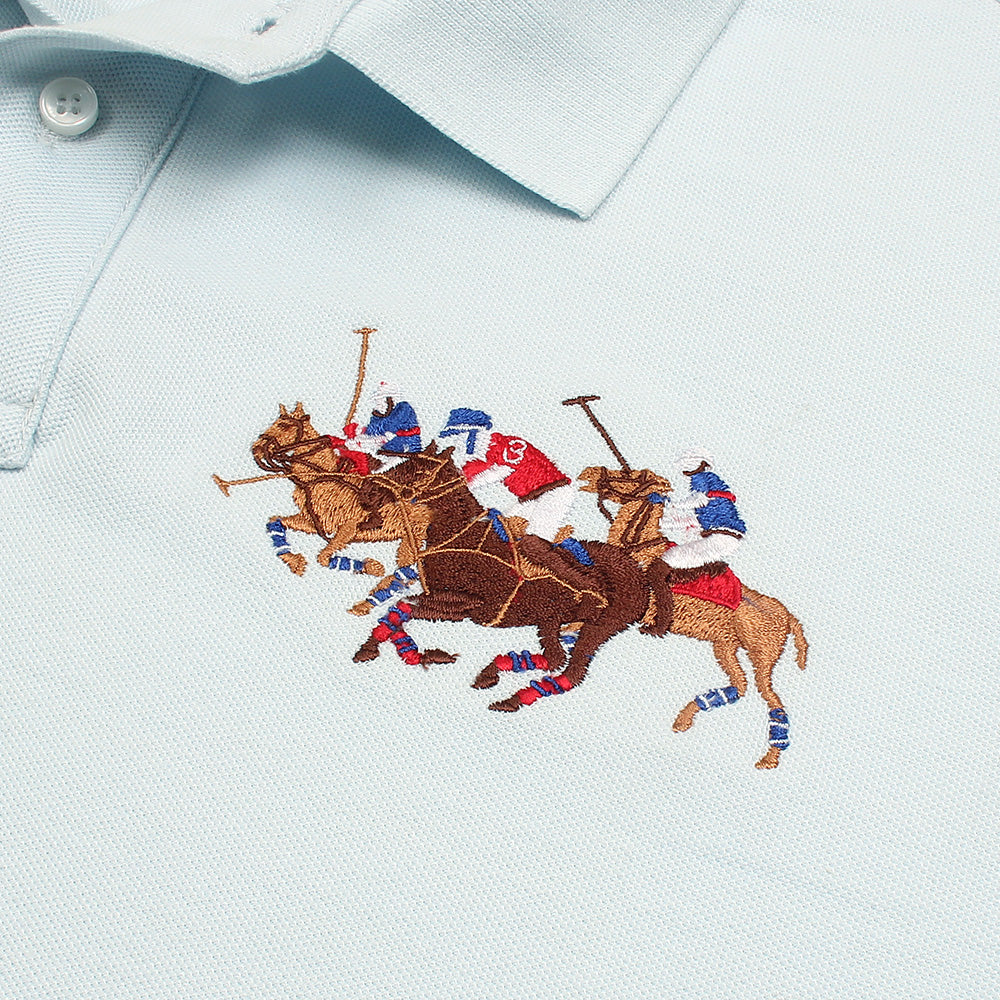 RL Premium 3 Horse Pique Cotton Polo Shirt (Sky Blue)