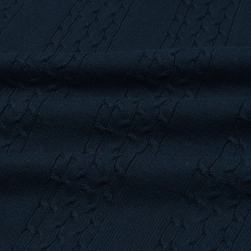 Z.A.R.A PREMIUM CABEL-KNIT V NECK POLO SHIRT (NAVY BLUE)