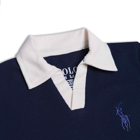 RL PREMIUM KIDS V NECK POLO SHIRT (NAVY BLUE)