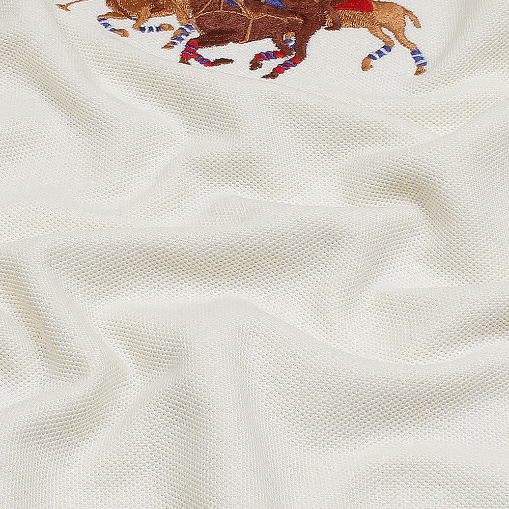 RL Premium 3 Horse Pique Cotton Polo Shirt (White)
