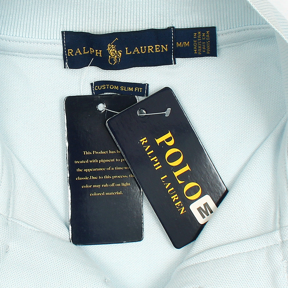 RL Premium 3 Horse Pique Cotton Polo Shirt (Sky Blue)