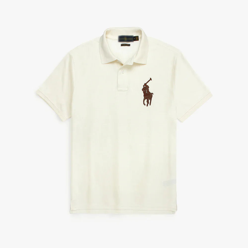 RL PREMIUM LEATHER BIG HORSE POLO SHIRT (OFF WHITE)