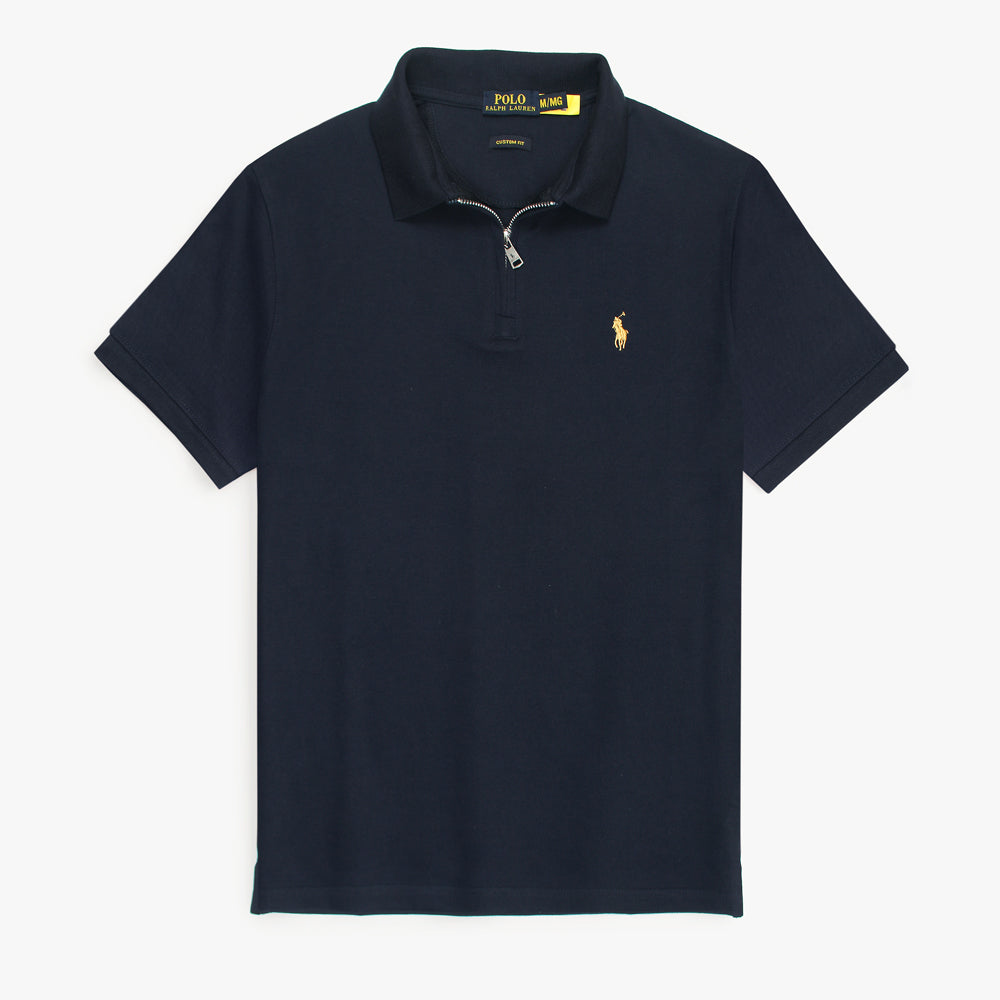 RL Premium Small Pony Zip Up Polo shirt (Navy Blue)