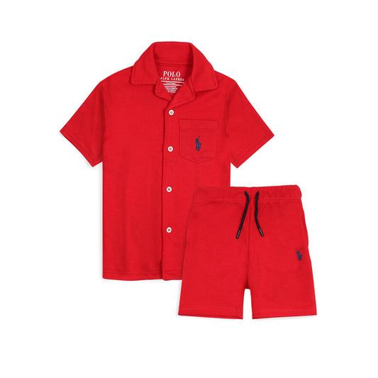 RL PREMIUM KIDS CUBAN COLLAR TWINSET (RED)