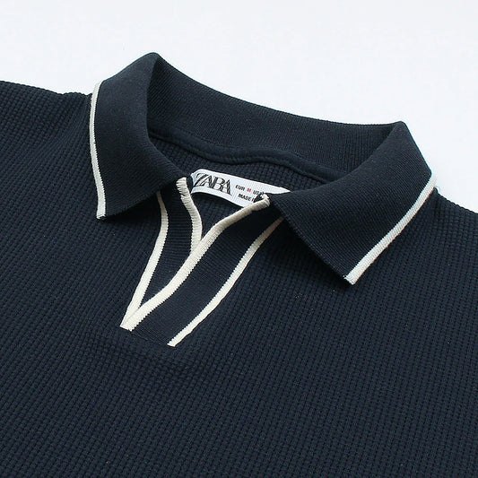 ZR PREMIUM MEN'S V NECK POLO SHIRT (NAVY BLUE)