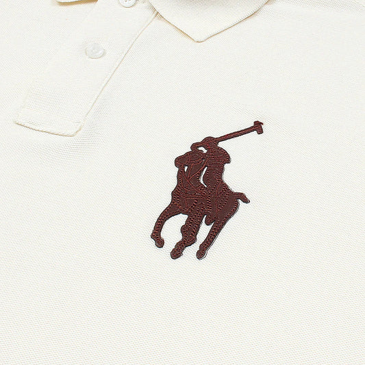 RL PREMIUM LEATHER BIG HORSE POLO SHIRT (OFF WHITE)