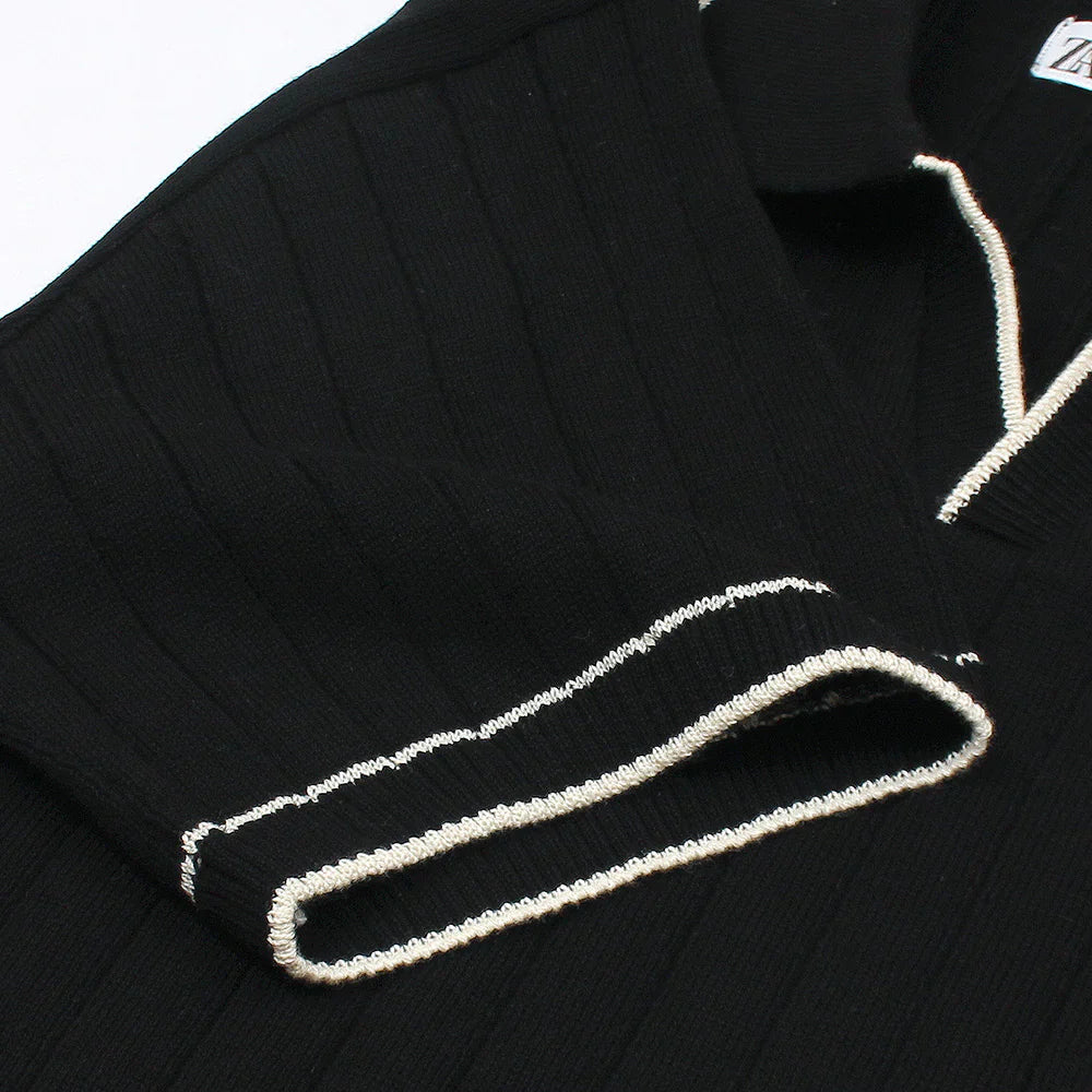 Z.A.R.A PREMIUM ESPRESSO CABEL-KNIT POLO SHIRT (BLACK)