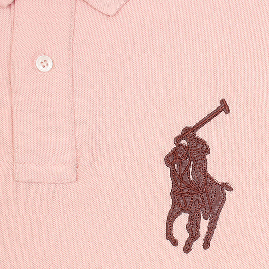 RL PREMIUM LEATHER BIG HORSE POLO SHIRT (POWDER PINK)