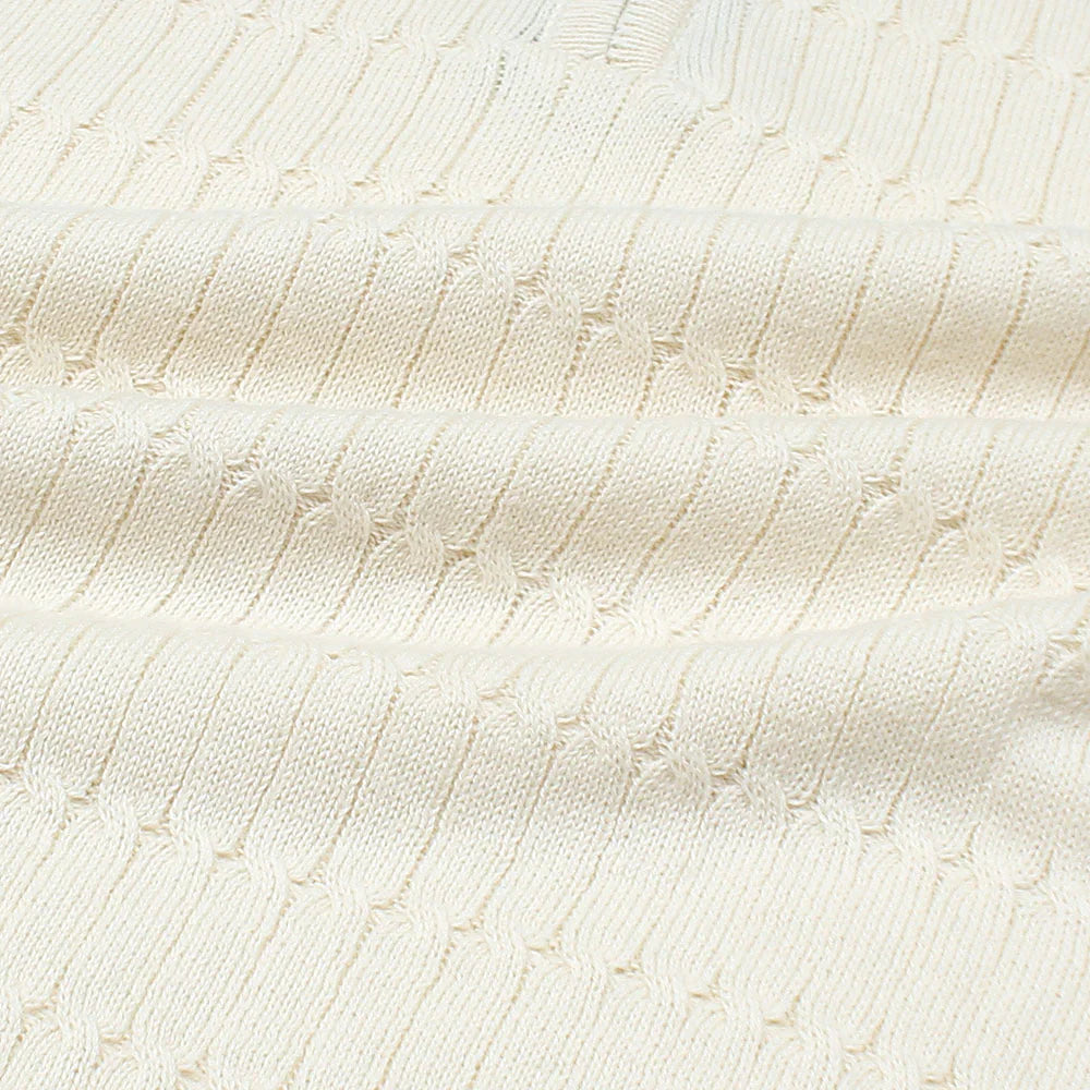 RL PREMIUM MEN'S CABEL-KNIT ZIPPER POLO SHIRT (CREAM)