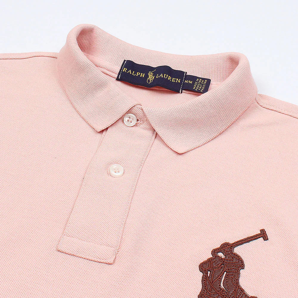 RL PREMIUM LEATHER BIG HORSE POLO SHIRT (POWDER PINK)