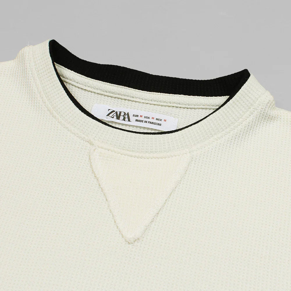 Z.A.R.A PREMIUM THERMAL COTTON CONTRAST TRIM SWEATSHIRT (OFF-WHITE)