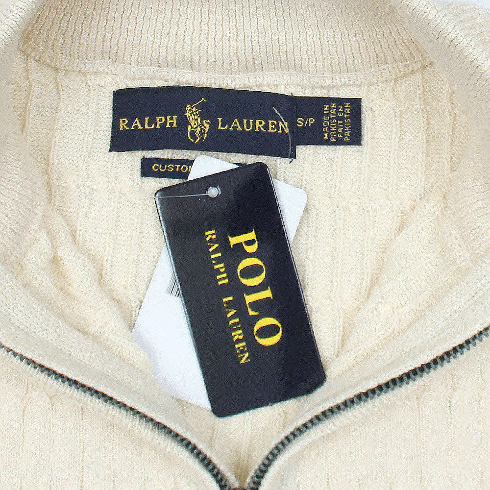 RL PREMIUM MEN'S CABEL-KNIT ZIPPER POLO SHIRT (CREAM)