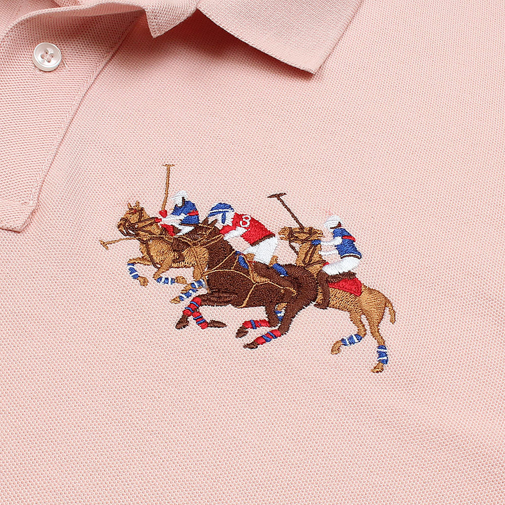 RL Premium 3 Horse Pique Cotton Polo Shirt (Pink)