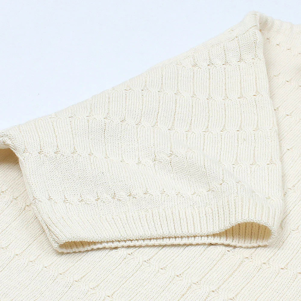 RL PREMIUM MEN'S CABEL-KNIT ZIPPER POLO SHIRT (CREAM)