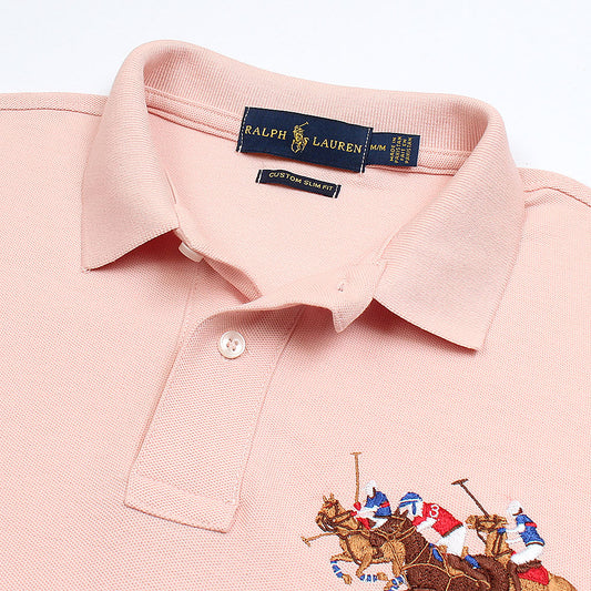 RL Premium 3 Horse Pique Cotton Polo Shirt (Pink)