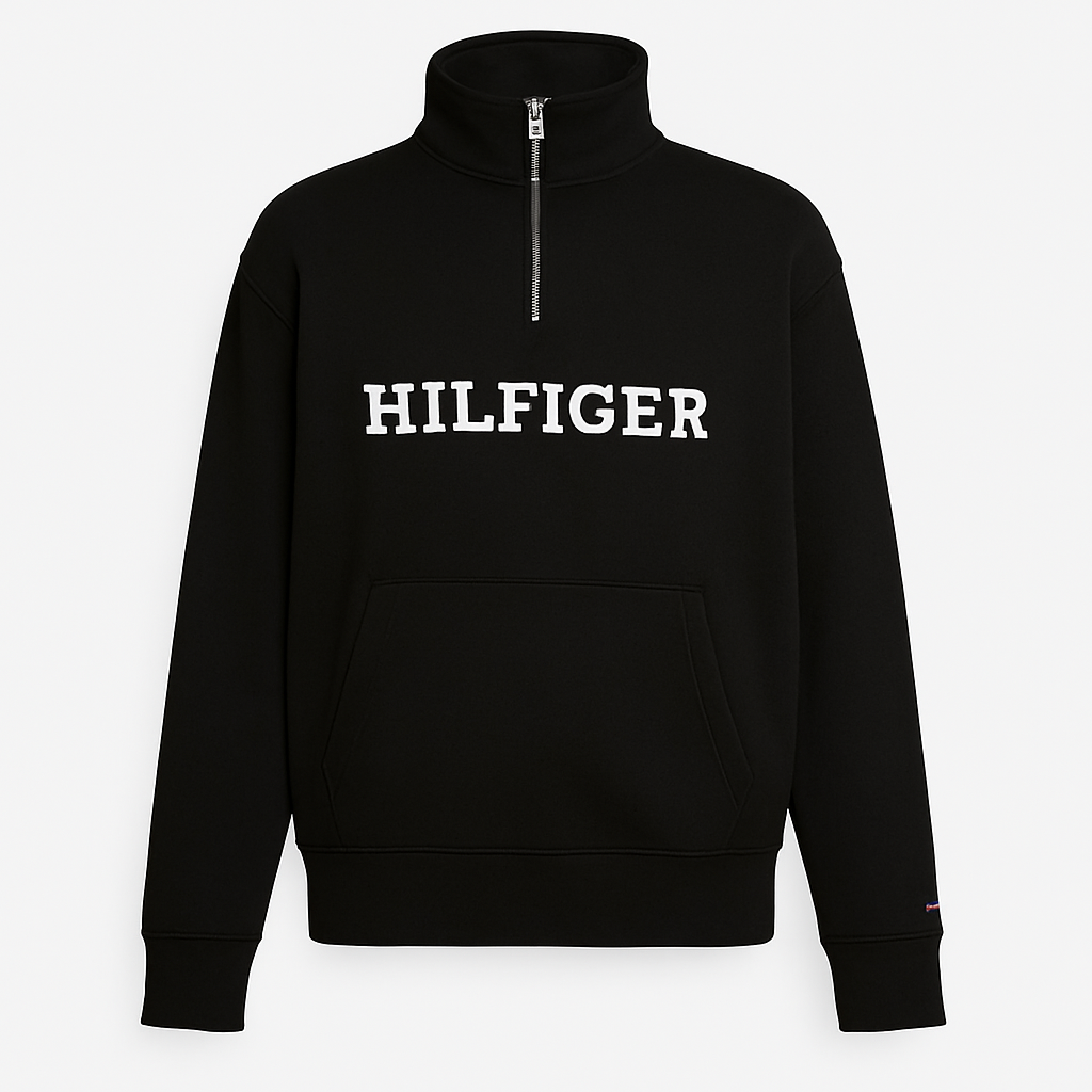 TH EMB HLFGR COTTON FLEECE ZIP-UP (BLACK)