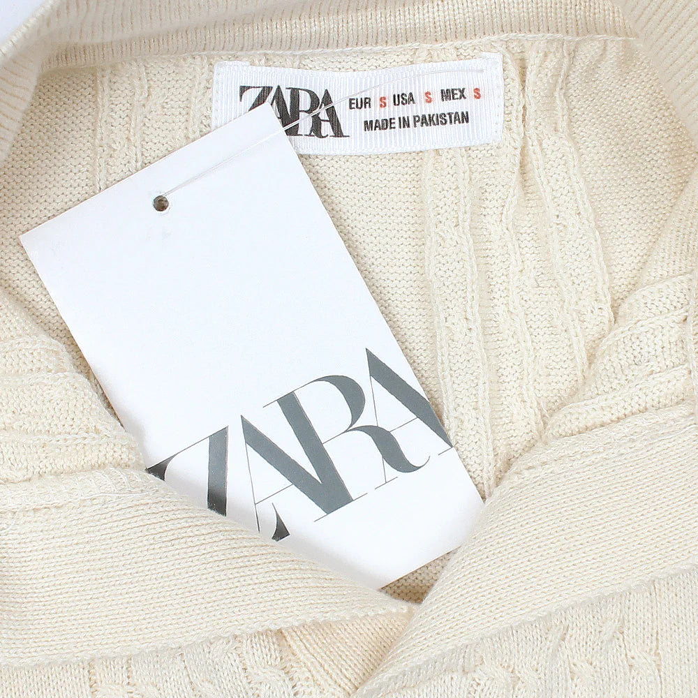 Z.A.R.A PREMIUM CABEL-KNIT V NECK POLO SHIRT (OFF-WHITE)