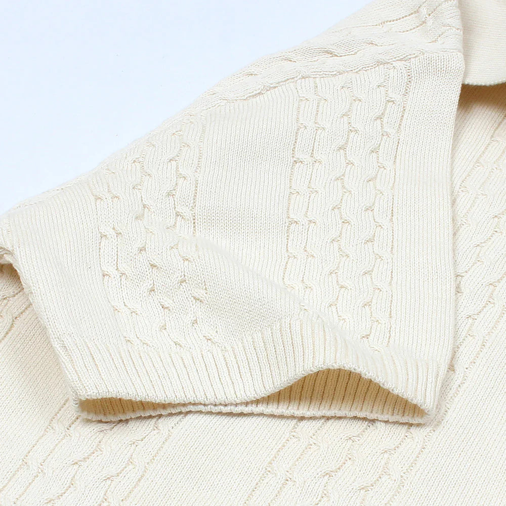 Z.A.R.A PREMIUM CABEL-KNIT V NECK POLO SHIRT (OFF-WHITE)