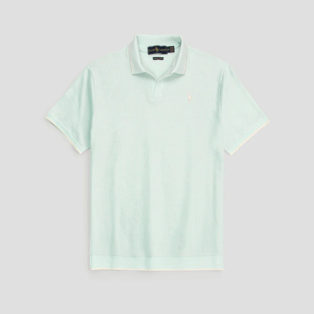 RL PREMIUM MEN'S V NECK BORDER POLO SHIRT (SEA GREEN)