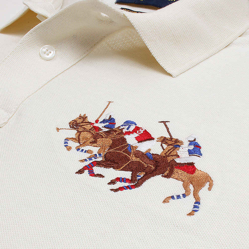 RL Premium 3 Horse Pique Cotton Polo Shirt (White)