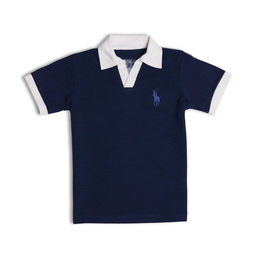RL PREMIUM KIDS V NECK POLO SHIRT (NAVY BLUE)