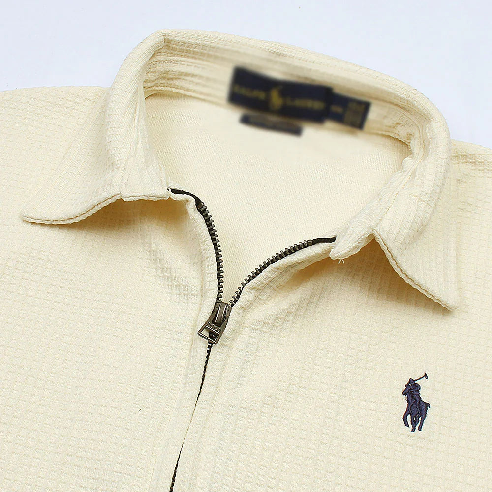 RL Imported Men Waffle Zipper Jacket (Off-White)