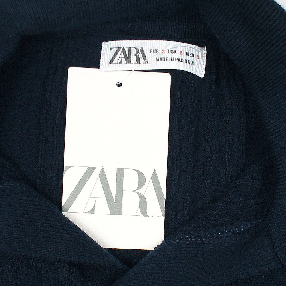 Z.A.R.A PREMIUM CABEL-KNIT V NECK POLO SHIRT (NAVY BLUE)