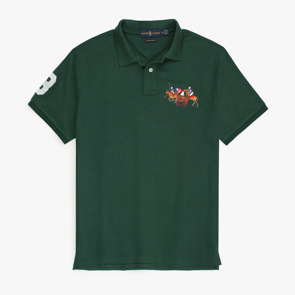 RL Premium 3 Horse Pique Cotton Polo Shirt (Dark Green)