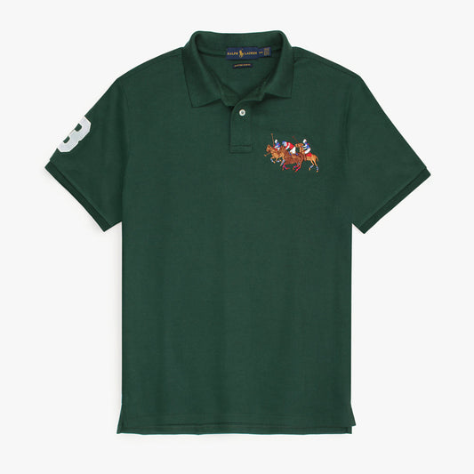 RL Premium 3 Horse Pique Cotton Polo Shirt (Dark Green)