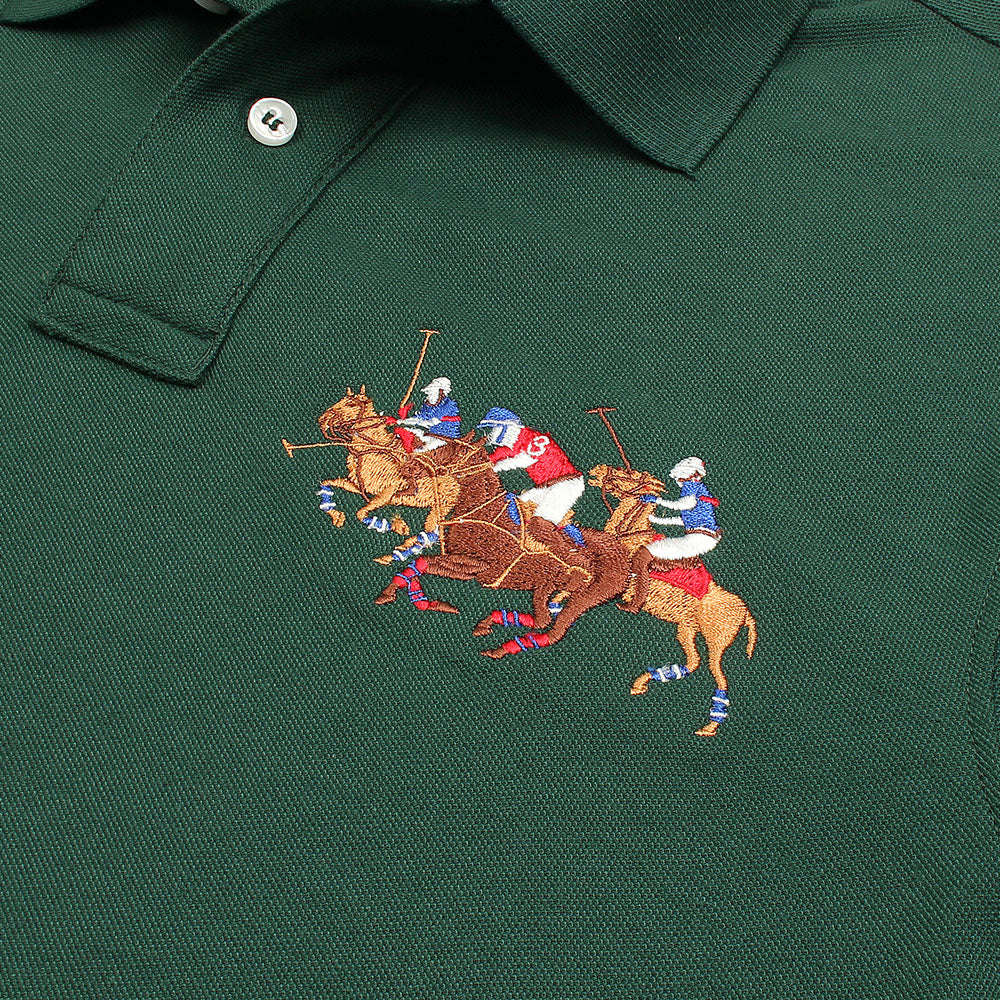 RL Premium 3 Horse Pique Cotton Polo Shirt (Dark Green)