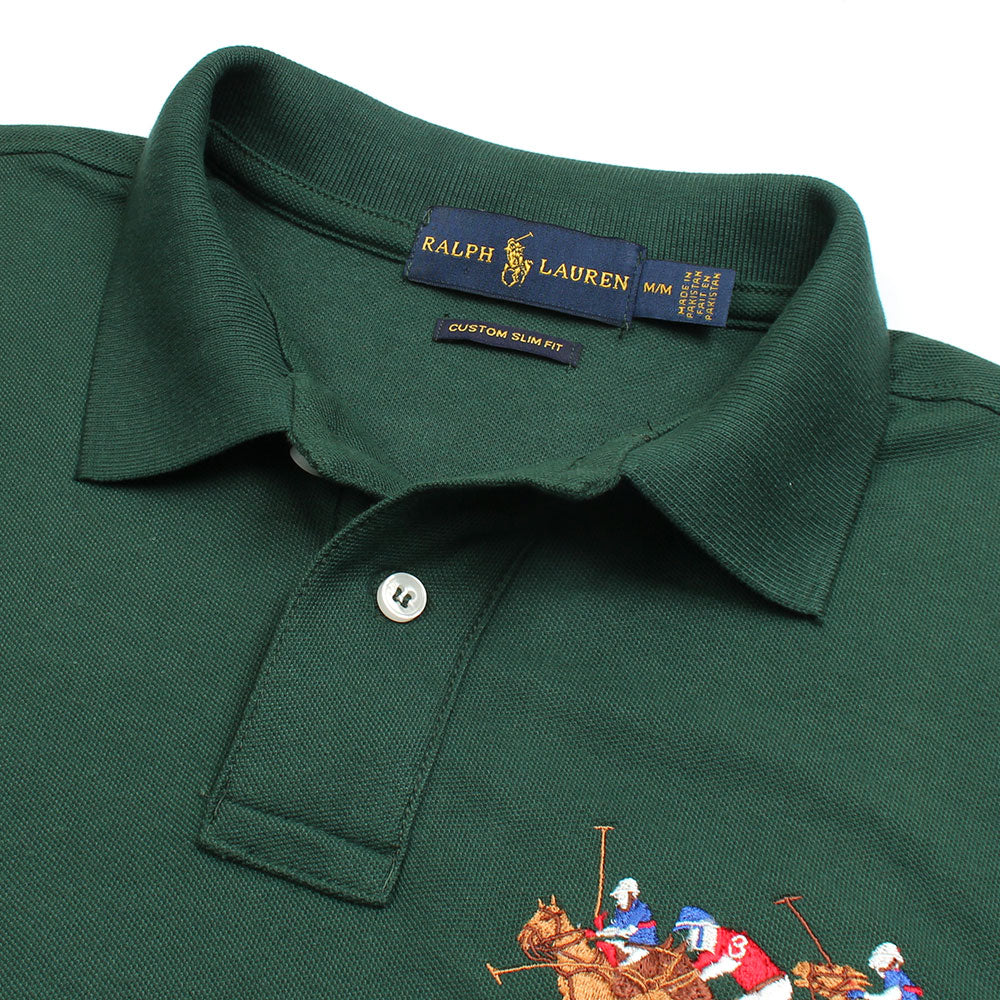 RL Premium 3 Horse Pique Cotton Polo Shirt (Dark Green)